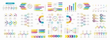 Infographics Vektör Mega Koleksiyonu. Pazarlama Simgeleri ile İş Veri Görselleştirme Tasarım ŞablonBilgi Grafiği Zaman Çizelgesi set en yararlı iş akışı, sunum, diyagramlar, raporlar için kullanılabilir
