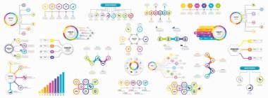 Infographics Vektör Mega Koleksiyonu. Pazarlama Simgeleri ile İş Veri Görselleştirme Tasarım ŞablonBilgi Grafiği Zaman Çizelgesi set en yararlı iş akışı, sunum, diyagramlar, raporlar için kullanılabilir