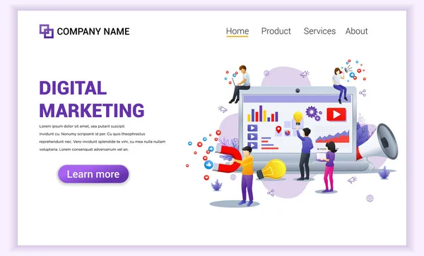 Concetto di Digital Marketing con personaggi. Può usare per il banner, b — Vettoriale Stock