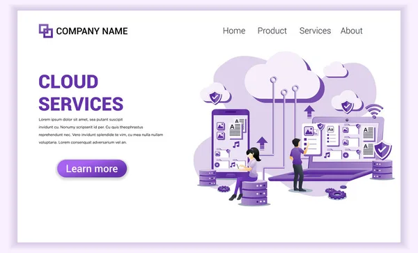 Modern Flat design concept of Cloud Computing Services with char — ストックベクタ