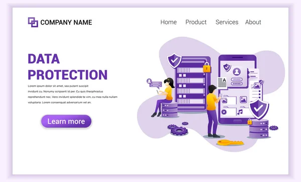 Moderní koncepce plochého designu ochrany dat. Muž a dívka nás — Stockový vektor