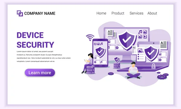 Modernes flaches Designkonzept der Gerätesicherheit. Riesen-Gadget-Dev — Stockvektor