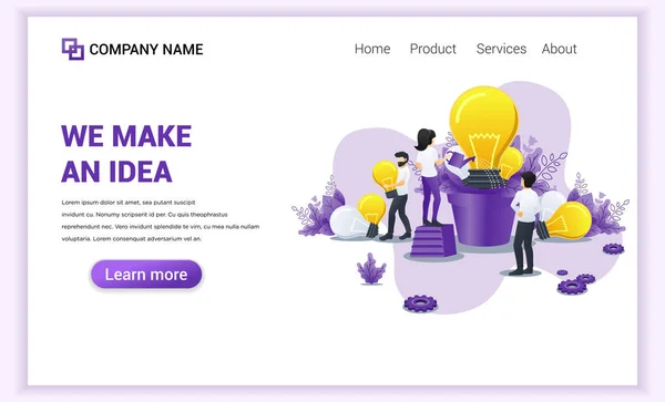 Modern Flat design concept of Making ideas with a man holding bulb and a woman watering light bulb growing in giant pot . Can use for banner, landing page, web template. Flat vector illustration — Stock Vector