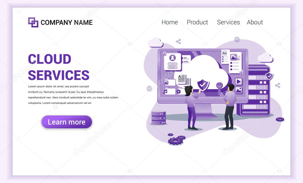 Modern Flat design concept of Cloud Computing Services with char