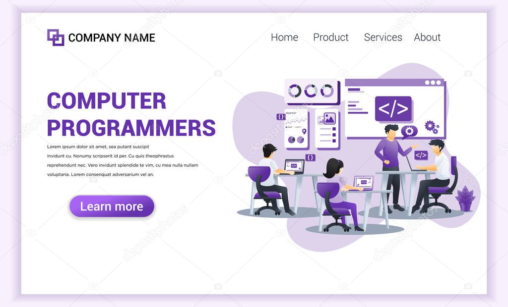 Modern Flat design concept of Computer programmers with characte