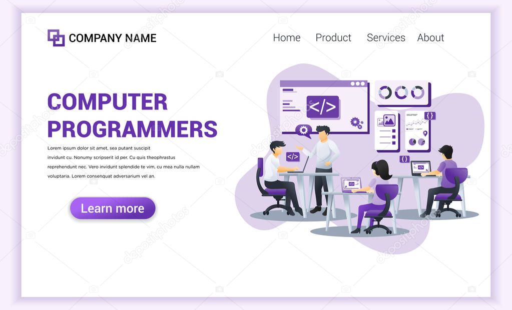 Modern Flat design concept of Computer programmers with characte