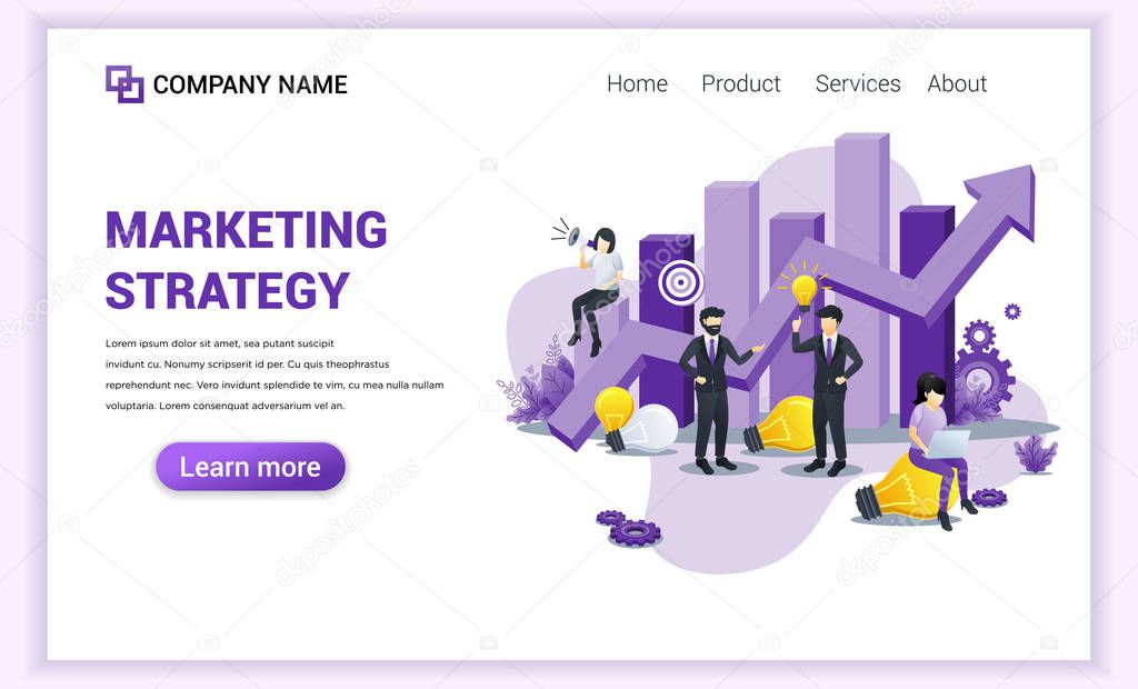 Modern Flat design concept of Marketing Strategy with Characters businessman having idea. Can use for web banner, content strategy, infographics, landing page, web template. Flat vector illustration