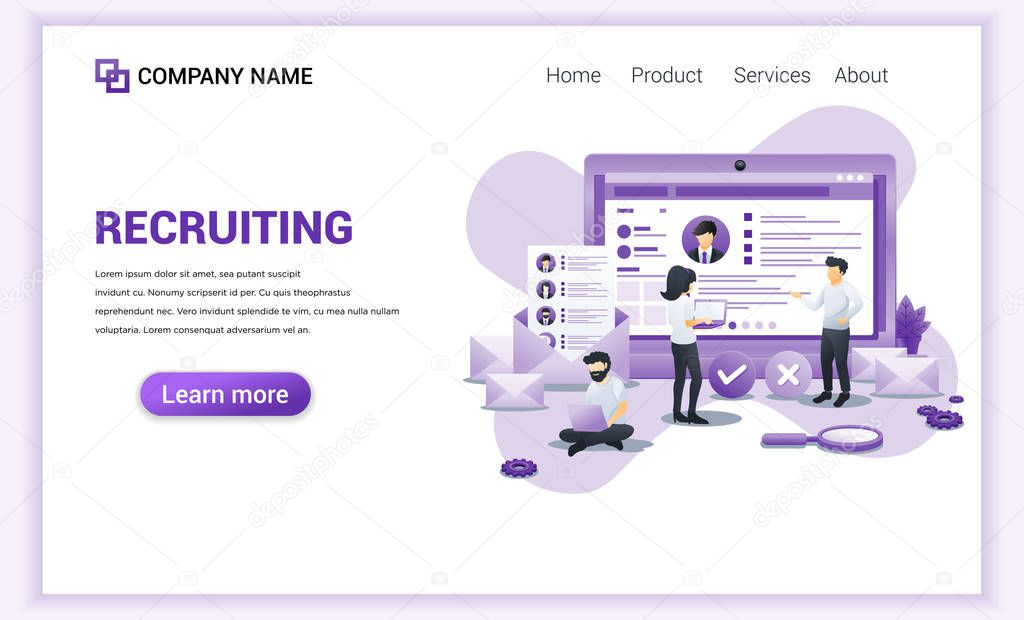 Modern Flat design concept of Recruitment, presentation for employment and recruiting. Application for employee hiring. Can used for web banner, infographics, landing page. Flat vector illustration