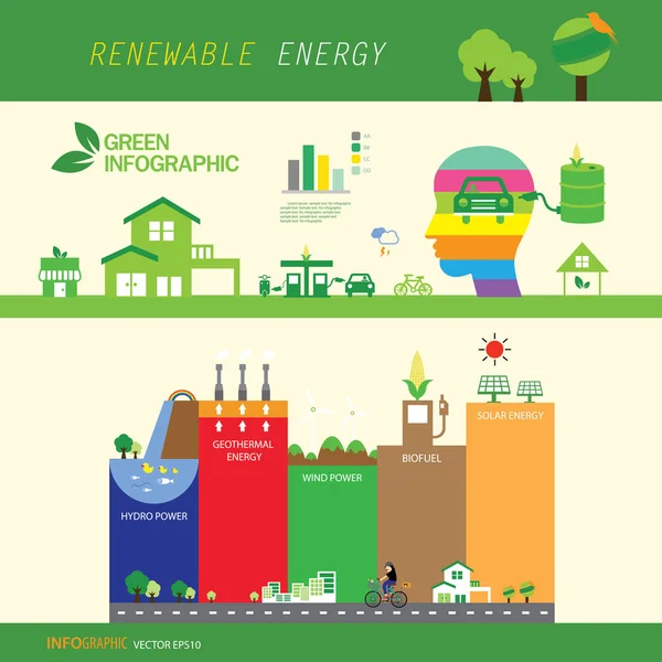 Οικολογία Και Infographic Εικονίδια Βιο Πράσινο — Διανυσματικό Αρχείο