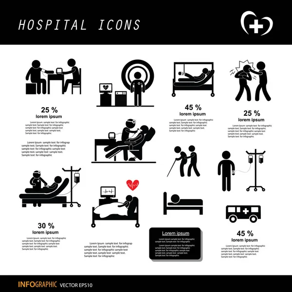 Conjunto Iconos Médicos Hospitalarios Aislados Sobre Fondo Blanco — Vector de stock