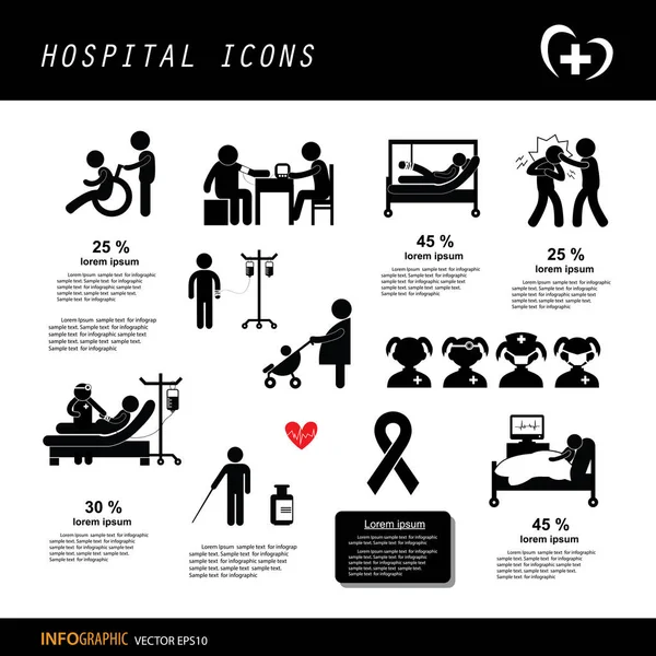 Conjunto Iconos Médicos Hospitalarios Aislados Sobre Fondo Blanco — Vector de stock