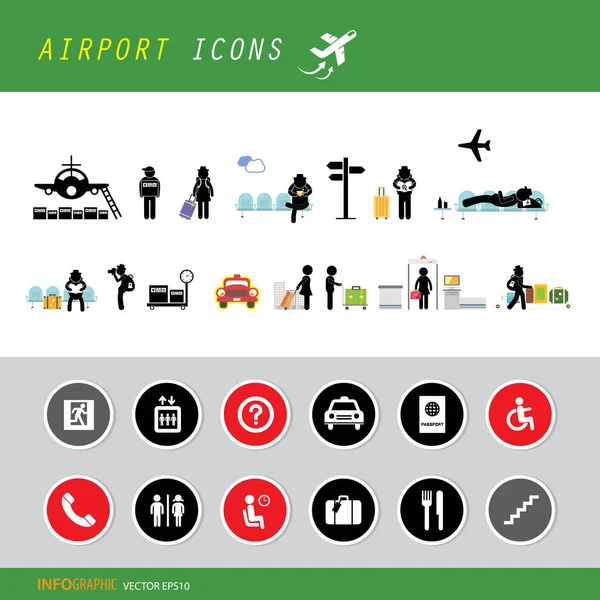 Luchthaven Terminal Pictogrammen Instellen Geïsoleerd Witte Achtergrond Rechtenvrije Stockillustraties
