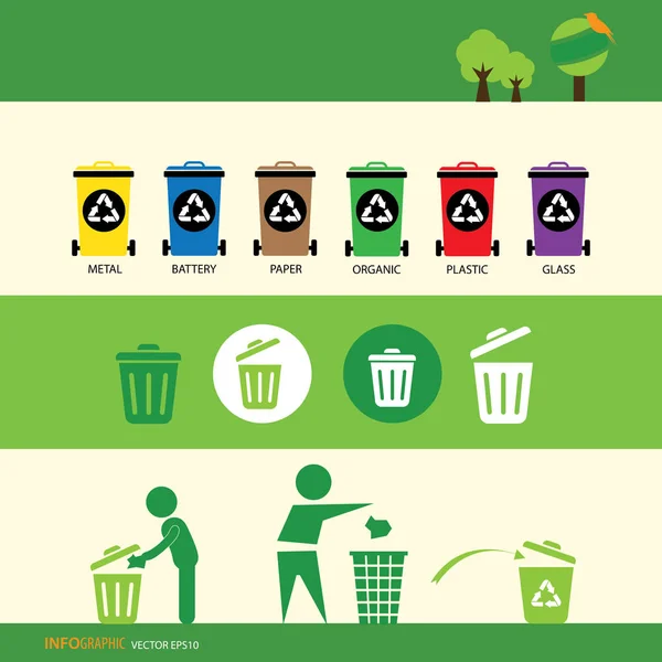 Recycling Bin Icons Set Beige Background — Stock Vector