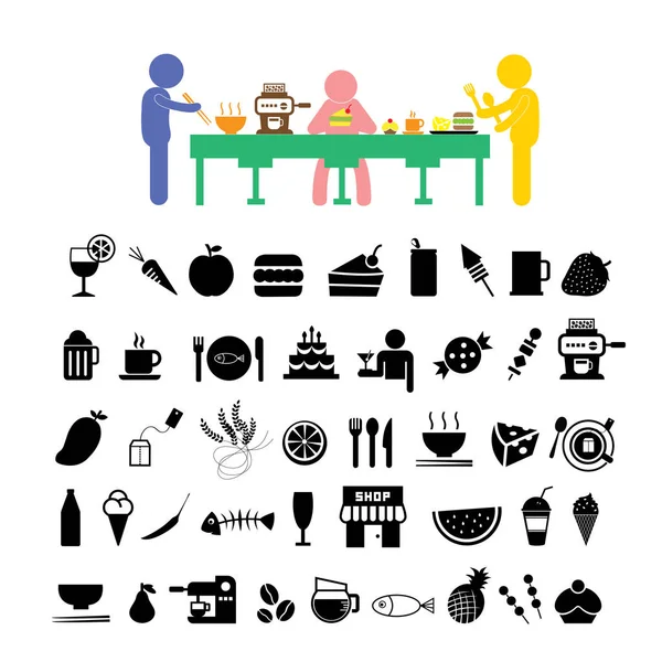 白い背景に分離された漫画の食べ物や飲み物のアイコン — ストックベクタ