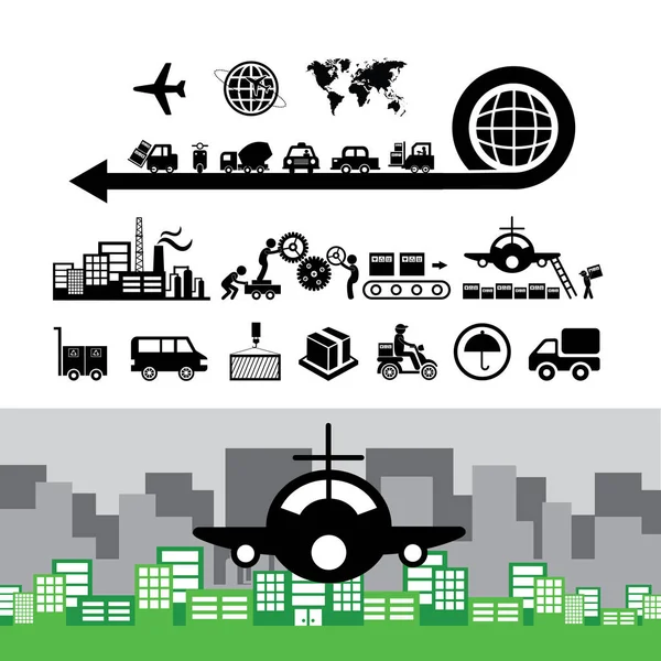 Icônes Exportation Industrielles Logistiques Isolées Sur Fond Blanc — Image vectorielle