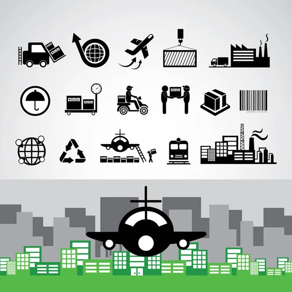 Icônes Exportation Industrielles Logistiques Isolées Sur Fond Blanc — Image vectorielle