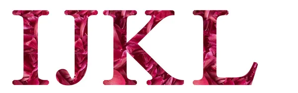 I, j k, l letras y números con flores patrón. en forma de pétalos. aislado. alfabeto de diseño — Foto de Stock