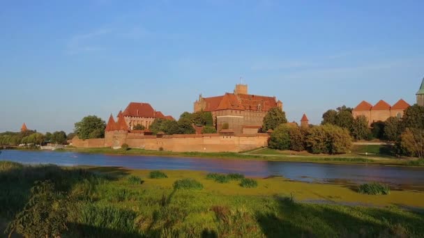 Malbork Castle Old Historical Teutonic Fortress Landmark Nogat River Summer — Stock Video