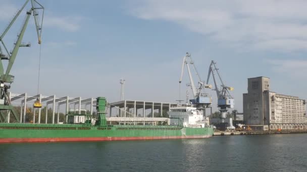 Zeehaven Met Vrachtkranen Gdansk Stad Zomerdag — Stockvideo