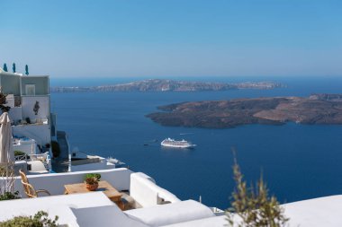 Santorini Island, Yunanistan volkanik caldera panoramik görünüm