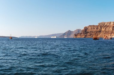 Cliffs of Santorini island, view from sea port