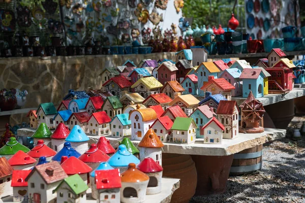 Ręcznie Robiona Kolor Ceramiczne Domy Wykonane Kreta Grecja — Zdjęcie stockowe