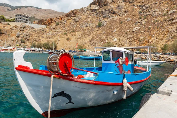 Crete Grecia Agosto 2018 Barco Pesca Tradicional Griega Queda Amarrado — Foto de Stock