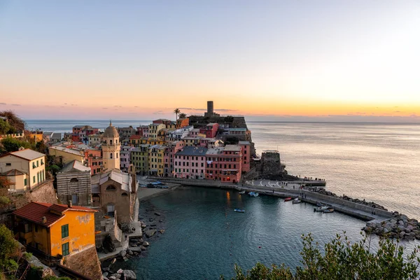 Veduta Aerea Sul Tramonto Sulla Città Vernazza Parco Nazionale Delle — Foto Stock