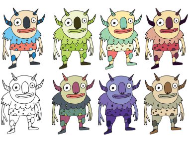 Komik karikatür renkli yazmak el karalama canavar yabancılar palyaçolar çizmek yaptı