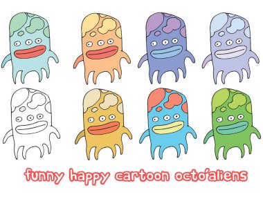 Komik karikatür renkli el karalama canavar yabancılar ahtapot çizmek yapılan yazmak