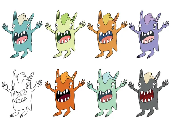 Drôle de dessin animé coloré écrire à la main dessiner monstre gribouille extraterrestres lapin — Image vectorielle
