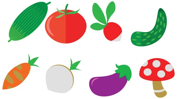 Cor dos desenhos animados doodle legumes ícones pacote conjunto menu de café — Vetor de Stock