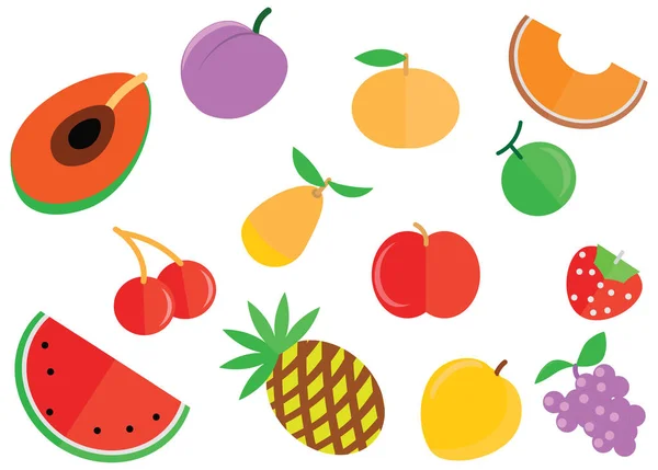 Cartoon Doodle Packung Früchte Flache Farbe Essen Symbole Sommer Hintergrund — Stockvektor