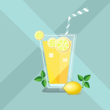 Limon ve buz, düz tasarım ile Limonata illüstrasyon