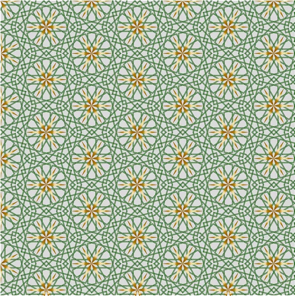 islamic Abstract geometric pattern with lines, rhombuses Seamless vector background. Gold, green and white illustration
