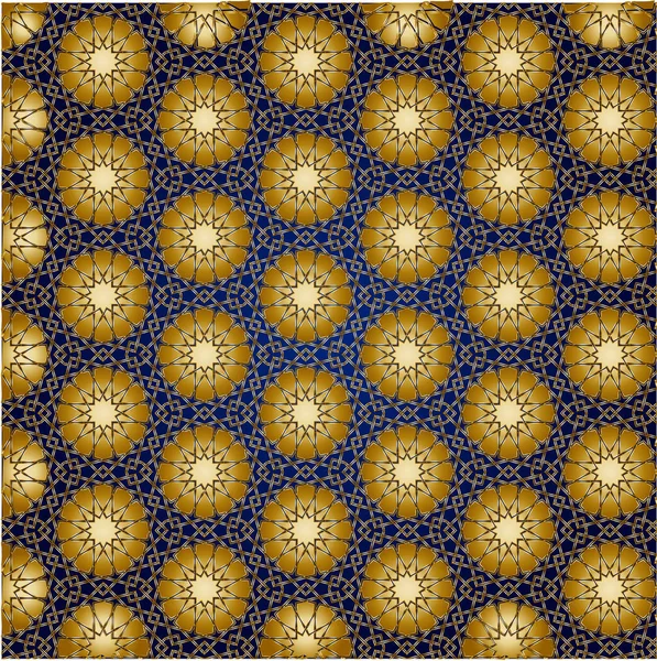 islamic Abstract geometric pattern with lines, rhombuses Seamless vector background. Gold, green, dusk blue and white