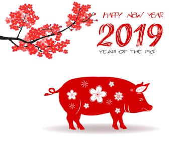 Mutlu yeni yıl 2019. Chienese yeni yıl, yıl domuzun