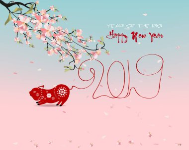 Mutlu yeni yıl 2019. Chienese yeni yıl, yıl domuzun