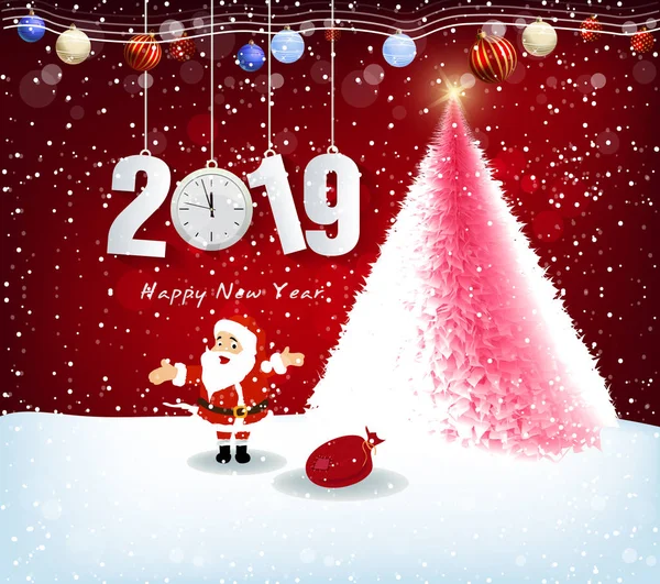 Happy New Year 2019 Merry Christmas — Stock Vector