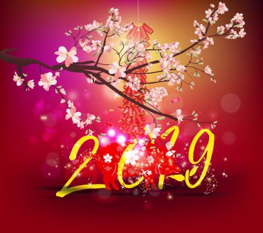 Mutlu yeni yıl 2019. Chienese yeni yıl, yıl domuzun