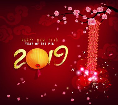 Mutlu yeni yıl 2019. Chienese yeni yıl, yıl domuzun