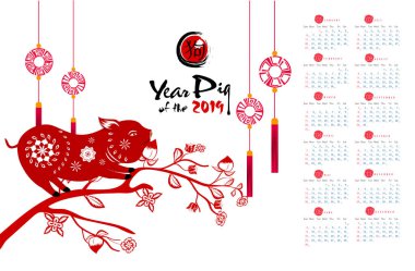 Mutlu yeni yıl 2019. Chienese yeni yıl, yıl domuzun