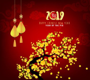 Mutlu yeni yıl 2019. Chienese yeni yıl, yıl domuzun