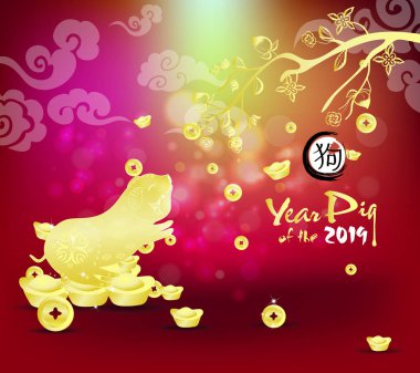 Mutlu yeni yıl 2019. Chienese yeni yıl, yıl domuzun