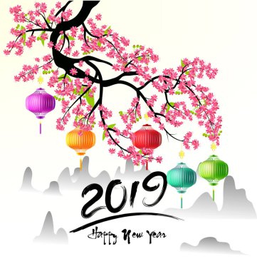 Mutlu yeni yıl 2019. Chienese yeni yıl, yıl domuzun