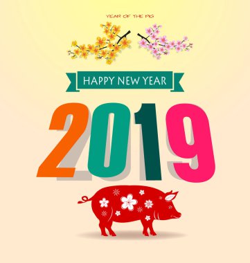 Mutlu yeni yıl 2019. Chienese yeni yıl, yıl domuzun