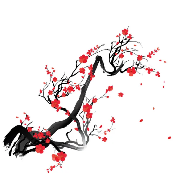 Watercolor Sakura Frame Background Blossom Cherry Tree Branches Hand Drawn — Stock Vector