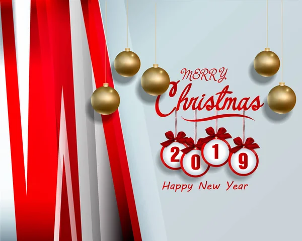Frohes Neues Jahr 2019 Und Frohe Weihnachten — Stockvektor