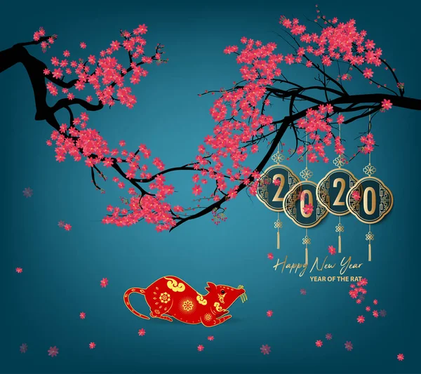 2020年新年快乐 圣诞快乐 2020年春节快乐的老鼠 汉字意味着新年快乐 农历新年 2020 — 图库矢量图片