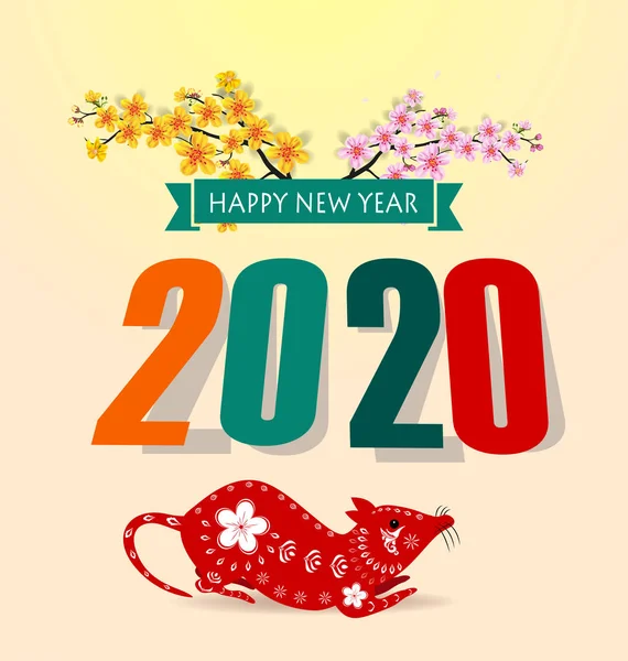 Gott Nytt 2020 God Jul Happy Kinesiska Nyåret 2020 Råtta — Stock vektor